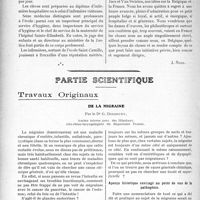 2176 - Page 2122 - Propos du jour. Les Ecoles d’infirmières en Belgique. L’Ecole Saint-Camille / Partie scientifique. Travaux Originaux. De la migraine, par le Dr G. Didsbury