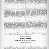 2180 - Page 2126 - Partie scientifique. Travaux Originaux. De la migraine, par le Dr G. Didsbury / Clinique médicale. Les formes de l’amibiase hépatique, M. le Professeur Gilbert