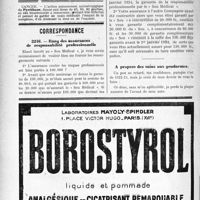 2222 - Page 2168-VI - Demandes et offres / Correspondance. Rang des assurances de responsabilité professionnelle / A propos des soins aux gendarmes