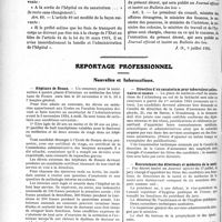 2266 - Page 2212 - Partie professionnelle. Travaux Originaux. Comptes rendus, documents, pièces officielles. Décret du 8 juillet 1924, modifiant et complétant le décret du 25 octobre 1922 déterminant les tarifs applicables au titre de l'article 64 de la loi du 31 mars 1919 / Reportage professionnel. Nouvelles et informations. Hôpitaux de Rouen / Direction d’un sanatorium pour tuberculeux pulmonaires et osseux / Recrutement des directeurs et médecins de la santé