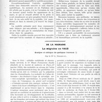 2294 - Page 2238 - Partie scientifique. Travaux Originaux. Clinique médicale. Le diagnostic de la syphilis primaire, par le professeur agrégé Gougerot / De la migraine. La migraine en 1923. Analyse et critique de quelques travaux, par le Dr G. Didsbury