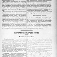 2315 - Page 2259 - Partie professionnelle. Travaux Originaux. Comptes rendus, documents, pièces officielles… / Reportage professionnel. Nouvelles et Informations. Distinction honorifique / Nécrologie [père de Raymond Molinéry] / Clinique Calot / Ecole française de stomatologie / Congrès de thalassothérapie / Hôpital Ambroise Paré