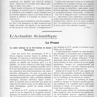2406 - Page 2350 - Partie scientifique. Travaux Originaux. Chirurgie intestinale. Hyperthyroidisme à forme de syndrome pylorique, S. Martinez Gomez [L. Pron] / L’Actualité Scientifique. La Presse. La valeur pratique de la séro-réaction de Bordet Wassermann [(Journal de médecine et de chirurgie pratiques, 10 mai-1924)]