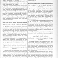 2469 - Page 2413 - Partie scientifique. L'actualité Scientifique. Les Sociétés Savantes. Paris. Sur le traitement de l’infection puerpérale « post abortum », (Société de chirurgie ; 9-7-1924) / Verre cassé dans le rectum. Mort par péritonite, (Société de chirurgie ; 9-7-1924) / Epilepsie récente guérie par le novarsénobenzol, (Soc. de dermatologie et-syphiligraphie 8-5-1924) / Syphilis secondaire rebelle avec Wassermann négatif, (Soc. de dermat. et syphil ; 8-5-1924) / Appareil pour douche filiforme, (Société dermatologique de Nancy ; 5-4-1924)