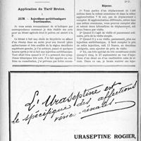 2614 - Page 2550-X - Correspondance. Patron et ouvrier. Assujettissement à la législation sur les accidents du travail / Application du Tarif Breton. Injections antitétaniques fractionnées