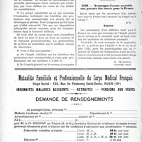 2708 - Page 2644-XXXIV - Correspondance. Impôts sur les bénéfices professionnels. Déductions, amortissements, abattements / Avantages fiscaux accordés aux parents des morts pour la France / Mutualité Familiale et Professionnelle du Corps Médical Français, Indemnités maladies accidents — Retraites — Pensions aux veuves. Demande de renseignements