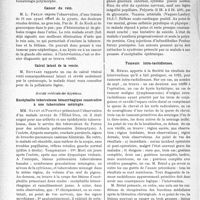 2742 - Page 2678 - Partie Scientifique. L'Actualité Scientifique. Les Sociétés Savantes. Lyon. Société nationale de médecine et des sciences médicales. Kyste de l’ovaire chez une enfant de 15 ans / Cancer du rein / Calcul latent de la vessie / Société médicale des hôpitaux. Encéphalite tuberculeuse hémorrhagique consécutive à une tuberculose méningée / Syndrome infundibulaire / Tumeurs intra-rachidiennes