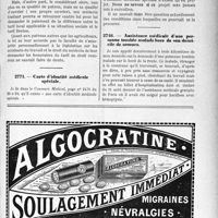 2779 - Page XI-2715 - Correspondance. Tarif applicable aux patrons agriculteurs assujettis à la législation sur les accidents du travail / Carte d’identité médicale spéciale / Assistance médicale d’une personne tombée malade hors de son domicile de secours