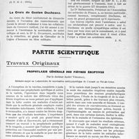 2785 - Page 2721 - Propos du Jour. L’évolution de la profession médicale en France. De la corporation au Syndicat. Un aperçu historique de l’évolution des corporations y compris les corporations médicales, (Suite et fin) [J. Noir] / La Croix de Gaston Duchesne / Partie Scientifique. Travaux Originaux. Prophylaxie générale des fièvres éruptives, par le Docteur André Verdeau
