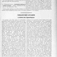 2807 - Page 2741 - Partie Scientifique. L'Actualité Scientifique. Les Thèses. Traitement de la syphilis de l’adulte en évolution, par le protochlorure de mercure léger et dissociable en injections intra-musculaires, par Dr François Rouzaud / Arthropathie tabétique et accidents du travail, par Dr Edouard Nataf, Imprimerie M. Baron, Paris, 1924 / Thérapeutique appliquée. L’utilité des hypnotiques