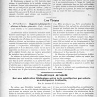 2856 - Page 2790 - Partie Scientifique. L'Actualité Scientifique. Les Sociétés Savantes. Paris. Ascaridiose intestinale mortelle, (Société de Pédiatrie ; 8-7-1924) / L’orchite aiguë sérique, (Société de Pédiatrie de Paris ; 8-7-1924) / Accidents anaphylactiques consécutifs à l’ingestion de viande de cheval, (Soc. de Pédiatrie ; 8-7-1924) / Les Thèses. Diagnostic radiologique des affections de l’artère pulmonaire, par Dr Paul Mangini, (Librairie Louis Arnette, Paris, 1924) / Thérapeutique appliquée. Sur une médication étiologique active de la constipation par acholie ou constipation habituelle, par le Docteur E. -L. Galand
