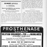 2873 - Page XLV-2807 - Correspondance. Application du Tarif Maginot. Spécialités / Documents officiels. A l’officiel. Réponses des Ministres aux questions des Parlementaires. Accident survenu à un ouvrier travaillant pour le compte d’un hospice / Accident agricole survenu le dimanche