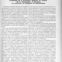 2885 - Page 2819 - Propos du Jour. L’évolution de la profession médicale en France. De la Corporation au Syndicat. La naissance et l’évolution du syndicalisme [J. Noir]