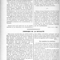 2914 - Page 2848 - Partie Professionnelle. Travaux Originaux. Les dispensaires antisyphitiques. L’organisation de la lutte contre la syphilis et les dispensaires antisyphilitiques, par le Dr. Leredde / Chronique de la mutualité. Une question de conscience