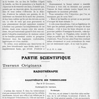 3005 - Page 2933 - Propos du jour. Au sujet de l’Inspection médicale des Ecoles / Partie scientifique. Travaux Originaux. Radiothérapie. Radiothérapie des tuberculoses, par le Dr Guilbert