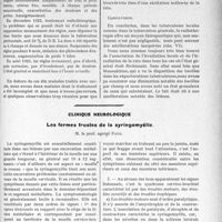 3011 - Page 2939 - Partie scientifique. Travaux Originaux. Radiothérapie. Résultats ou traitement radiothérapique des tuberculoses observations, (Drs. Guilbert et R. Petit) / Clinique neurologique. Les formes frustes de la syringomyélie, M. le prof, agrégé Foix [Leçon recueillie à l’hôpital de la Salpétrière, par le Dr Fribourg-Blanc]