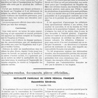 3039 - Page 2965 - Partie professionnelle. Travaux Originaux. L’enseignement de l’hygiène en France. Etat actuel de la question, Dr Dequidt. L’enseignement de l’hygiène dans les différents milieux sociaux / Comptes rendus, documents, pièces officielles…. Mutualité familiale du corps médical français. Assemblée Générale, 16 novembre 1924