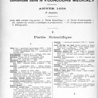 3094 - Page 3018 - Table des matières contenues dans le «concours médical». Année 1924, 2e Semestre. Partie Scientifique