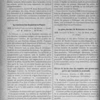 0029 - Page 26 - Partie scientifique. L’Actualité Scientifique. Les Sociétés Savantes. Paris. Le nouveau-né issu de mère tuberculeuse, (Académie de médecine ; 23-11- 1926) / La consommation du poisson en France, (Académie de médecine ; 23-11-26) / La gono-réaction de Rubinstein et Gauran, (Soc. de derm. et syph. 8-7-1926) / Ulcères de jambe chez des malades non glycémiques guéris par l’insuline en pommade, (Soc derm, de Strasbourg ; 16-5-1926)