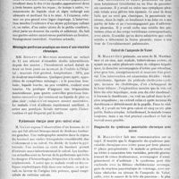 0097 - Page 86 - Partie scientifique. L’Actualité Scientifique. Les Sociétés Savantes. Lyon. Société nationale de médecine et des sciences médicales. Ulcère double de l’estomac / Méningite puriforme aseptique au cours d’une otorrhée chronique / Pyélotomie élargie pour gros calcul rénal / Cholécystite calculeuse avec vésicule particulièrement mobile / Pneumonie caséeuse probablement consécutive à une ostéite costo-vertébrale / Calcul de l’ampoule de Vater / Diagnostic du syndrome pancréatite chronique avec ictère