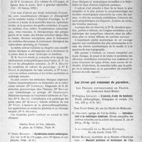 0104 - Page 91 - Partie scientifique. L’Actualité Scientifique. Les Livres. Travaux annuels de l’hôpital d’urologie et de sa chirurgie urinaire, Dr. F. Cathelin, Librairie J. -B. Baillière et fils / Syndromes neuro-anémiques, Dr. Pierre Mathieu, Gaston Doin et Cie, éditeurs, Paris 6e / Les livres qui viennent de paraître…
