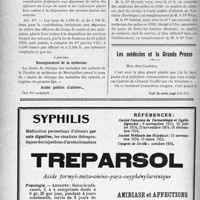 0145 - Page 128-XII - A travers l’officiel. Assistance publique / Service de santé militaire / Enseignement de la médecine / Asiles publics d’aliénés / Les médecins et la Grande Presse