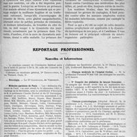 0194 - Page 173 - Partie professionnelle. Comptes rendus, documents, pièces officielles.... Hygiène publique. Les maladies contagieuses. Désinfection et prophylaxie, Dr. J. Dargelos, (Suite). Description des symptômes de la dysenterie et mesures prophylactiques / Reportage professionnel. Nouvelles et Informations. Nécrologie [Dr. Courtade] / Médecins parisiens de Paris / Clinique médicale de l’hôpital Cochin / Ve Congrès des pédiatres de langue française / Clinique gynécologique / Hôpital Laennec