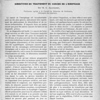 0222 - Page 197 - Partie scientifique. Travaux Originaux. Directives du traitement du cancer de l'oesophage, par M. G. Jeanneney