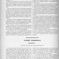 0225 - Page 200 - Partie scientifique. Travaux Originaux. Directives du traitement du cancer de l'oesophage, par M. G. Jeanneney / Clinique chirurgicale. Appendicite, d’après une leçon du professeur Delbet