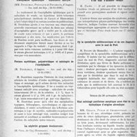 0237 - Page 212 - Partie scientifique. L’Actualité Scientifique. Les Sociétés Savantes. Paris. L’hémotripsie hémorrhagipare, (Soc. méd. des hôp. ; 26-11-1926) / Encéphalite épidémique : traitement salicylé, (Soc. méd. des hôp. ; 12-11-1926) / Formes myélitique, polynévritique et méningée de l’encéphalite, (Soc. méd. des hôp. ; 12-11-1926) / La néphrite grippale douloureuse, (Soc. méd. des hôp. ; 5-ll-1926) / Montpellier. Société des sciences médicales et biologiques de Montpellier et du Languedoc Méditerranéen. Séance du 19 novembre 1926 / Séance du 26 novembre 1926
