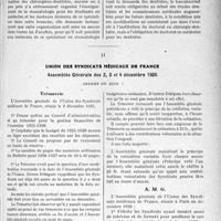 0252 - Page 225 - Partie professionnelle. Comptes rendus, documents, pièces officielles..... Les grandes assises Médicales de 1926. I, Fédération nationale des syndicats médicaux, Assemblée Générale des 28 et 29 novembre 1926 / II, Union des syndicats médicaux de France, Assemblée Générale des2, 3 et 4 décembre 1926