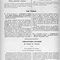 0309 - Page 272 - Partie scientifique. L’actualité Scientifique. Les Sociétés Savantes. Lyon. Société d’ophtalmologie. Paralysie du nerf moteur oculaire commun consécutive à la rachianesthésie / Rétinite pigmentaire unilatérale / Névrite rétro-bulbaire / Ophtalmie sympathique / Les thèses. Contribution à l’étude de la rupture artificielle précoce des membranes au cours de l’accouchement normal, Dr. E. Sauteraud, (Jouve et Cie, éditeurs, Paris 1926) / L’hygroma de la bourse séreuse du psoas, Dr. Camille Gautier, (Imprimerie Firmin et Montane, Montpellier, 1925) / Thérapeutique appliquée. De l’emploi de l’insuline, par M. le docteur W. Fornet
