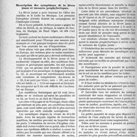 0323 - Page 284 - Partie professionnelle. Comptes rendus, documents, pièces officielles.... Hygiène publique. Les maladies contagieuses. Désinfection et prophylaxie, Dr. J. Dargelos, (Suite). Description des symptômes de la fièvre jaune et mesures prophylactiques