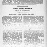 0362 - Page 317 - Partie scientifique. Travaux Originaux. Les crises hystériques dans l'armée et dans les prisons, par R. Benon / Clinique médicale des enfants, (Hôpital des Enfants-Malades), M. le professeur Nobécourt. L'hypertension artérielle permanente dans l'enfance