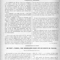 0385 - Page 338 - Partie professionnelle. Travaux Originaux. Publicité macabre [G. Duchesne] / On veut taxer nos honoraires dans les accidents du travail, par le Dr. Fernand Decourt