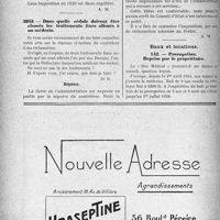0405 - Page 356 bis-LX - Correspondance. Fiscalité. Pas d’exonération d’impôts pour les locaux professionnels / Dans quelle cédule doivent être classés les traitements fixes alloués à un médecin / Baux et locations. Prorogation. Reprise par le propriétaire