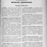 0470 - Page 415 - Partie professionnelle. Comptes rendus, documents, pièces officielles.... Mutualité familiale. Projet de loi étendant la législation sur les accidents du travail au personnel médical des hôpitaux, rapport de M. Fié / Reportage professionnel. Nouvelles et Informations. Nécrologie [Docteurs Paul Guillaumet, Henri Donadieu De Larit, A. Tulasne, Félix Gaillard, Monfort, Delmas Saint-hilaire, Bourgeois, Henri Tissier, Surtouques, Thébaut, Parmentier] / Enseignement de la technique physiologique appliquée à l’homme et à l’animal / Réunions médicales de Nancy / Congrès du paludisme / Ecole de psychologie / Archives médico-chirurgicales de l’appareil respiratoire / Société médicale des hôpitaux de Paris / Première réunion de la Presse médicale latine