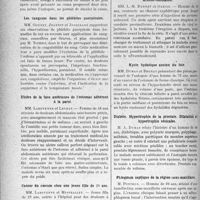 0513 - Page 454 - Partie scientifique. L'Actualité Scientifique. Les Sociétés savantes. Lyon. Société nationale de médecine et des sciences médicales. Accidents consécutifs à un taxis / Les sangsues dans les phlébites puerpérales / Ulcère de la face antérieure de l’estomac adhérent à la paroi / Cancer du caecum chez une jeune fille de 29 ans / Ostéomyélite de la ciête iliaque / Arséno-résistance / Kyste hydatique ancien du foie / Diabète. Hypertrophie de la prostate. Dilatation et hypertrophie vésicales / Phlegmon septique de la région sous-maxillaire / Diabète et hypertrophie prostatique