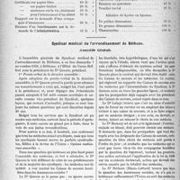 0537 - Page 476 - Partie professionnelle. Comptes rendus, documents, pièces officielles.... Chronique syndicale. Syndicat des médecins de l'arrondissement des Andelys, Réunion du 3 octobre 1926 / Syndicat médical de l’arrondissement de Béthune, Assemblée Générale