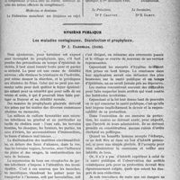 0540 - Page 479 - Partie professionnelle. Comptes rendus, documents, pièces officielles.... Chronique syndicale. Fédération des Syndicats médicaux du Finistère, Compte rendu de la deuxième réunion de 1926 tenue le 28 novembre, à Landerneau / Hygiène publique. Les maladies contagieuses. Désinfection et prophylaxie, Dr. J. Dargelos