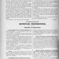 0543 - Page 482 - Partie professionnelle. Comptes rendus, documents, pièces officielles.... Hygiène publique. Les maladies contagieuses. Désinfection et prophylaxie, Dr. J. Dargelos / Reportage professionnel. Nouvelles et Informations. Centre anticancéreux de la région parisienne / Clinicat / L’immigration dans le département de la Seine / Centre de Prophylaxie mentale infantile de Vanves / Réunion annuelle (à Bordeaux) de l’Association des chirurgiens oto-rhino-laryngologistes de Grande-Bretagne