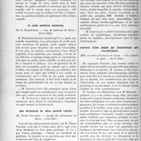 0633 - Page 564 - Partie scientifique. L’actualité Scientifique. Les sociétés savantes. L’or dans la thérapeutique des tuberculoses cutanées [(Paris médical, 14 août 1926)]. Le poids antérieur maximum, (Soc. de médecine de Paris ; 30-10-1926) / Que deviennent les ulcus perforés suturés, (Société des chirurgiens de Paris ; 3-12-1926) / Lupus érythémateux chez des hérédo-syphilitiques. Guérison par le traitement spécifique, (Soc. de derm. et syph. ; 18-11-1926) / Guérison d’une pelade par photothérapie après sensibilisation. », (Soc. de derm. et syph. ; 18-11-1926)