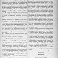 0634 - Page 565 - Partie scientifique. L’actualité Scientifique. Les sociétés savantes. L’or dans la thérapeutique des tuberculoses cutanées [(Paris médical, 14 août 1926)]. Guérison d’une pelade par photothérapie après sensibilisation. », (Soc. de derm. et syph. ; 18-11-1926) / Stomatite mercurielle et nodosités d’huile grise, (Soc. de derm. et syph. ; 18-11-1926) / La circoncision sur le nouveau-né, (Soc. médicale des praticiens ; 19-11-26) / Bordeaux. Société anatomo-clinique, (Séance du 24 janvier 1927). Sur un cas de cornet naso-turbinal chez l’homme