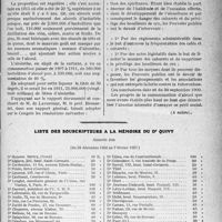0658 - Page 589 - Partie professionnelle. Comptes rendus, documents, pièces officielles. Hygiène publique. Les maladies contagieuses. Désinfection et prophylaxie, Dr. J. Dargelos, (Suite) / Liste des souscripteurs à la mémoire du Dr. Quivy