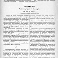 0779 - Page 684 - Partie scientifique. Travaux Originaux. Médecine pratique. Accidents gravido-cardiaques aigus du post-partum, par Camille Lian et AnDr. é Blondel / Thérapeutique. Pandemie grippale et électrargol, par le Dr. F. Gidon