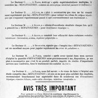 0800 - Page XXXI - Quelques avis autorisés sur les “ hépatogenès ” / Avis très important