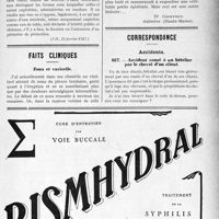 0846 - Page LV-719 - A travers l'officiel. Périmètre de protection des sources d’eaux minérales / Faits cliniques. Zona et varicelle / Correspondance. Accidents. Accident causé à un hôtelier par le cheval d’un client