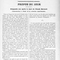 0870 - Page 737 - Soins aux pensionnés de guerre. Modifications au Tarif Maginot / Propos du jour. Cinquante ans après la mort de Claude Bernard. L’introduction à l’étude de la médecine expérimentale [J. Noir]