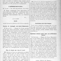 0890 - Page 757 - Partie scientifique. L'Actualité Scientifique. Les Sociétés Savantes. Paris. Accidents de la dent -de sagesse, (Soc. méd. des praticiens ; 21-1-1927) / L’opdthérapie dans le cancer, (Soc. méd. des praticiens ; 21-1-1927) / Lyon. Société nationale de médecine et des sciences médicales. Fracture de l’astragale avec grand déplacement / Plaie du larynx par coup de rasoir / Néphrite hématurique. Décapsulation / Mucocèle du sinus frontal / Gastrotomie pour corps étranger / Septicémie urineuse grave après une uréthrotomie interne / Société médicale des hôpitaux. Ostéites post-typhiques