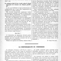 0907 - Page 772 - Partie professionnelle. Travaux Originaux. Médecine sociale. La législation des loyers et le corps médical [Dr. Paul Boudin] / La responsabilité du chirurgien [Dr. Orticoni]